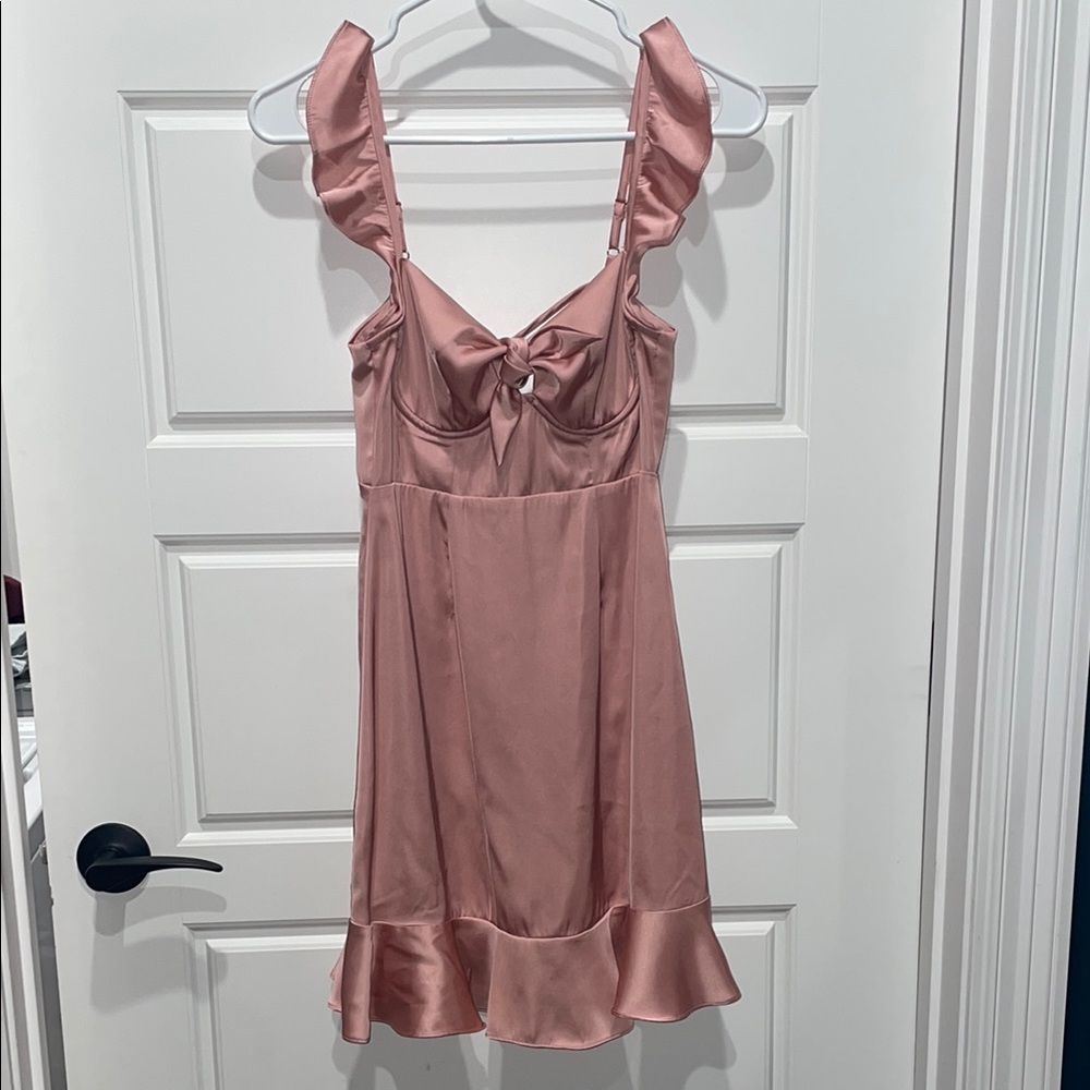 Astr the Label Marla flutter strap Pink Satin Ruffle Dress